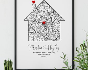 Map Print, Our home personalised map, Gift for Couple, Where we met memorable place, Paper Anniversary, New Home Gift, Housewarming, moving