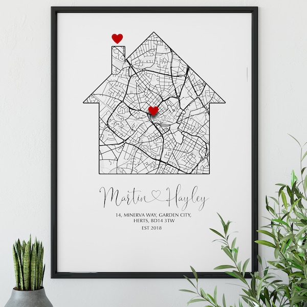 DIGITAL Personalised Print, our home, personalised map, Gift for Couple, where we met, Custom wedding gift, New Home Gift, Housewarming Gift