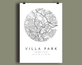 Aston Villa, Villa Park Stadium print, Favourite Soccer team, gift for him/her, wall art map print, Gift for Dad, Fathers Day, City print