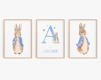 Peter Rabbit Nursery Print, Beatrix Potter prints, Set of 3 Nursery Prints, Bedroom Print, Bedroom Art, Nursery Decor, Kids Bedroom Art