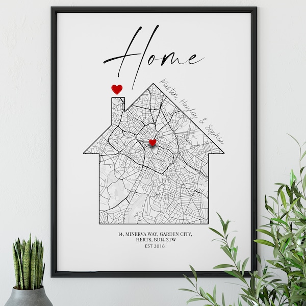 Digital download custom map, New Home Gift, house map, our home, personalised map, Gift for Couple, Personalised Print, New Home Map Gift