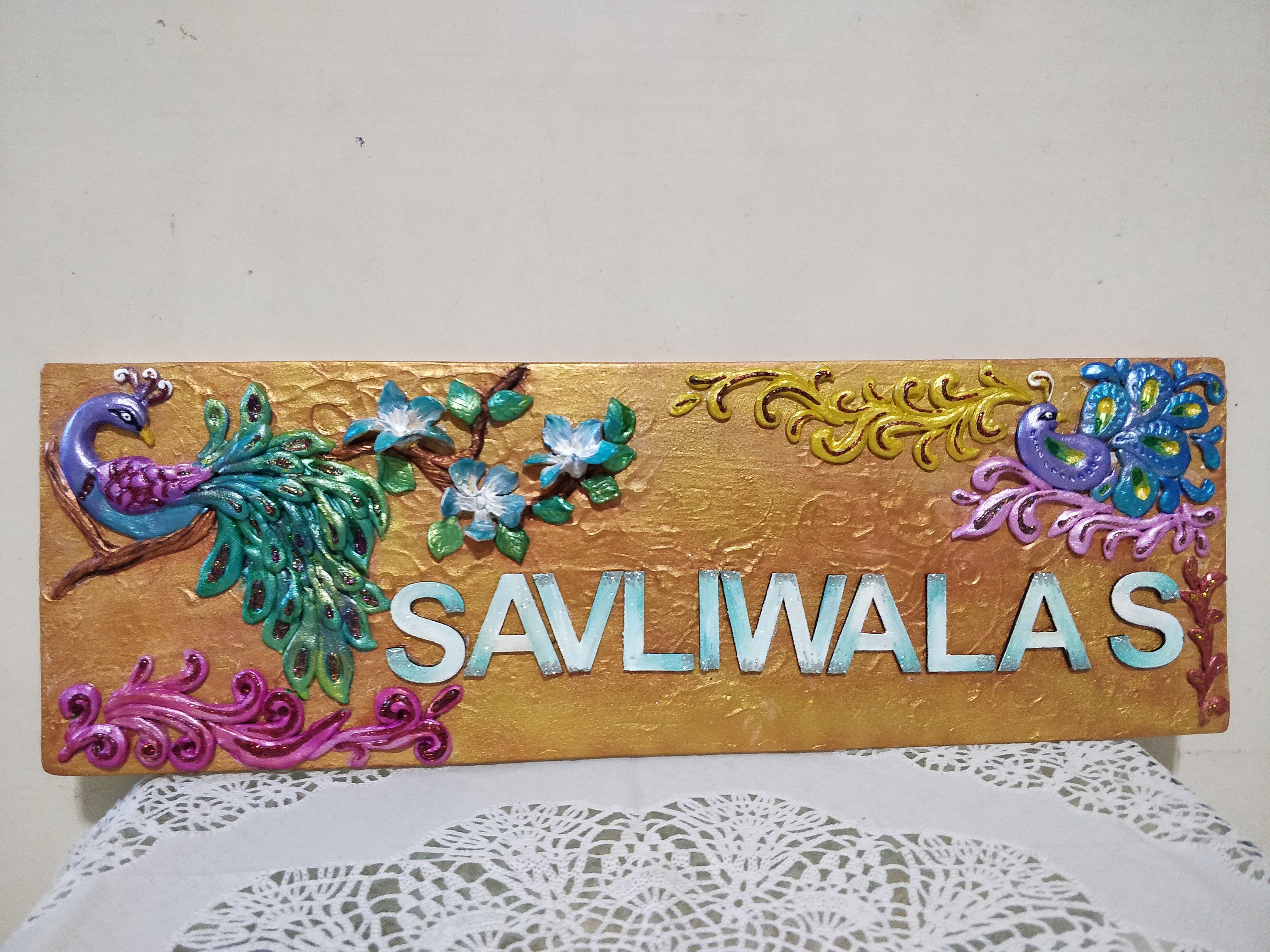 Handmade clay art name plate on wood artwork Etsy