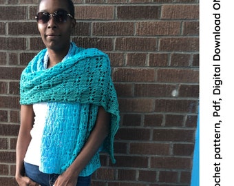 Hawthorne Wrap Crochet Pattern, Easy rectangle shawl crochet pattern digital download, beginner wrap crochet pattern pdf pattern only