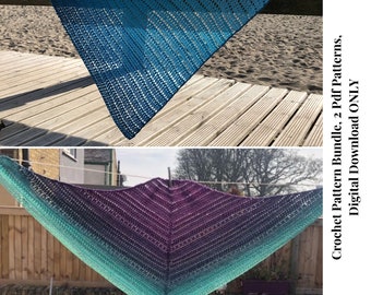 2 Shawl crochet pattern bundle, Triangle Crochet Shawl Patterns, Summer Crochet Patterns, Pdf Patterns, Digital Download ONLY