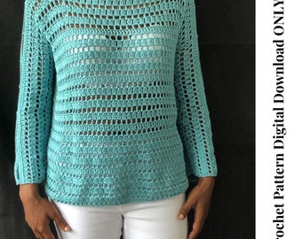 Crochet Top Pattern, Key West Pullover, Easy Sweater, Beginner, pdf pattern, Digital Download