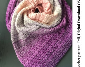 Patience beginner triangle shawl crochet pattern, easy crochet shawl pattern, beginner diy shawl pdf pattern digital download