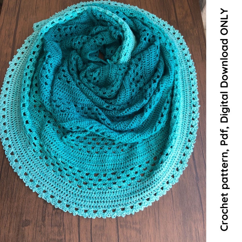Granny Merge Semi Crochet Pattern, Beginner semi circle shawl pdf pattern digital download, easy crochet shawl image 1