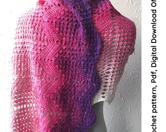 Sweet Pea easy crochet chevron shawl pattern, beginner crochet shawl pdf pattern digital download