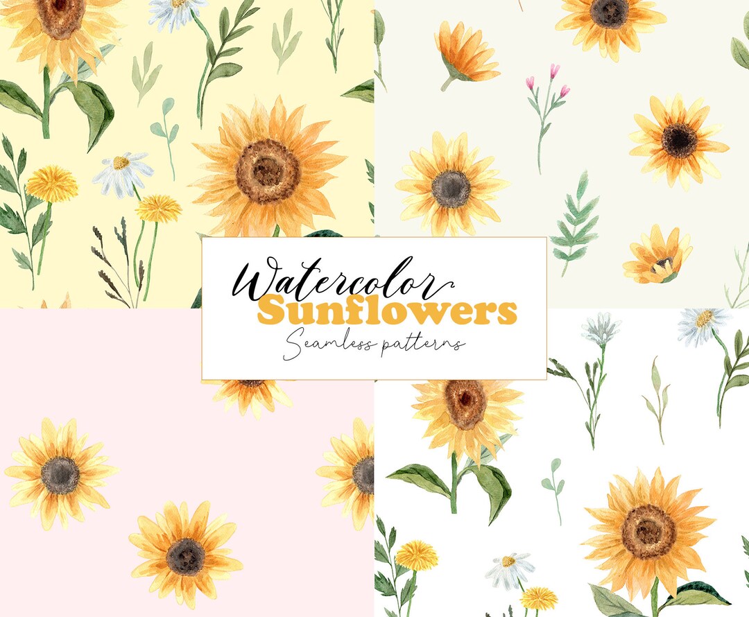 Watercolor Sunflower Seamless Pattern. Summer Sunny Flowers Digital ...