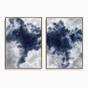 Sternenklare Nacht Bild Wolke Bilder Raumposter für Baby-Kinderzimmer Deko Mond Sterne Poster für das Kinderzimmer