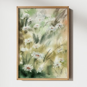 Kamille Wiese Aquarell Malerei botanische Kunst Vintage Kunstdruck Rustikal Garten Wildblume Kunstdruck Geschenk Freundin