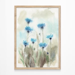 Kornblumen Blumenwiese Aquarell Blumen Bild Vintage Kunstdruck Boho Blumen Kunstdruck Geschenk zum Geburtstag Freundin Geschenk