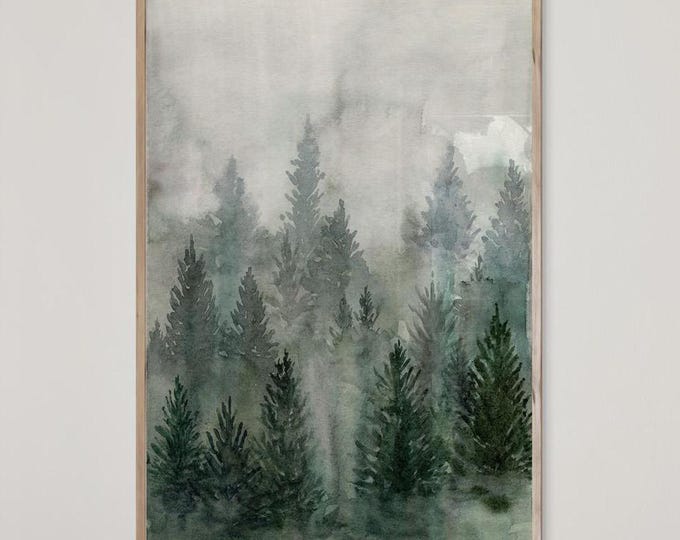 Pine Forest Poster Abstract Landscape Watercolor Art Print Pine Trees ...