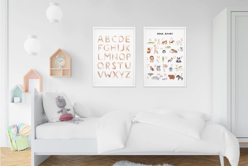 Animal Alphabet Poster Homeschool Kids Room Wall Art Decor Safari Baby ...