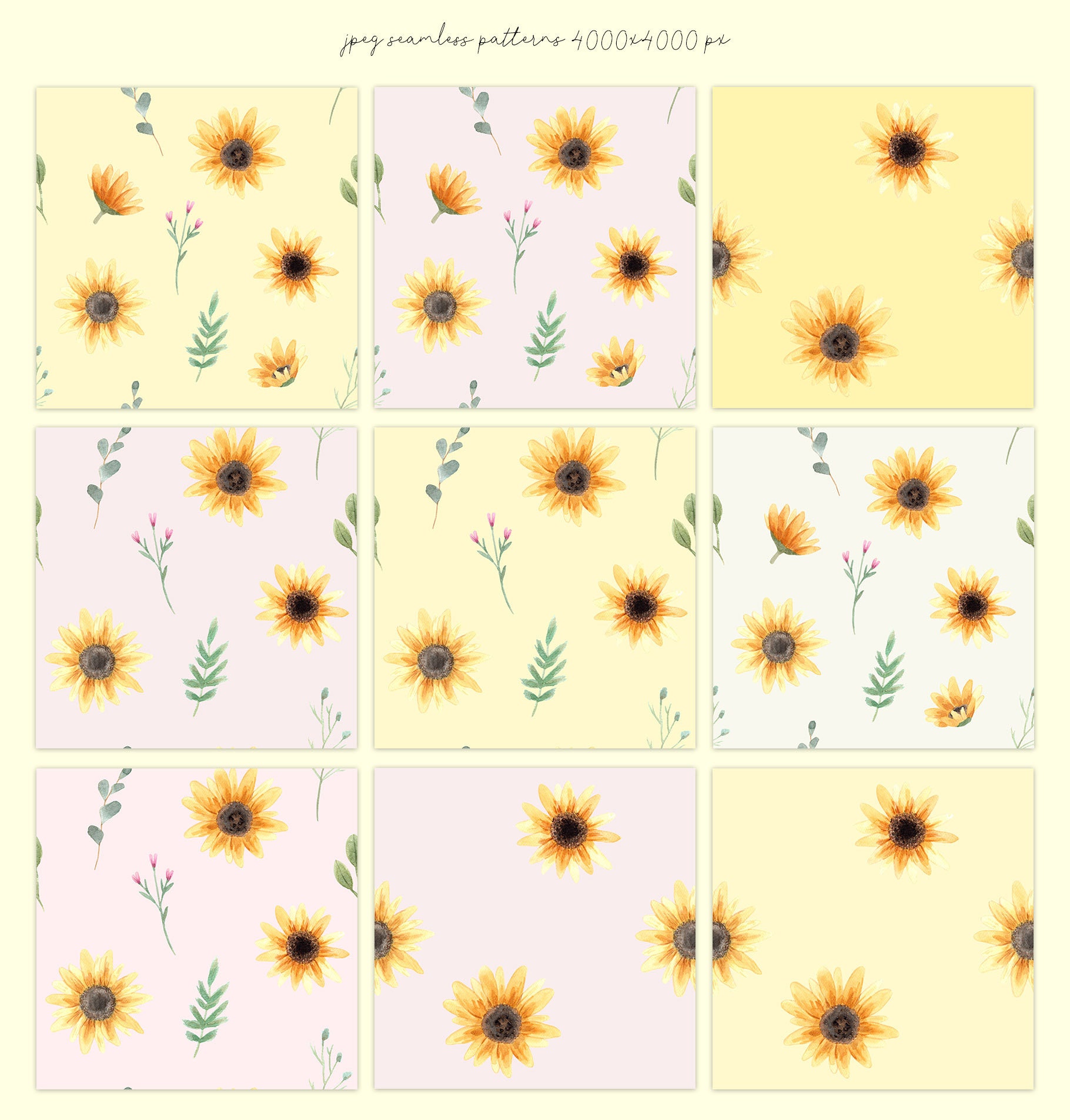 Watercolor Sunflower Seamless Pattern. Summer Sunny Flowers Digital ...