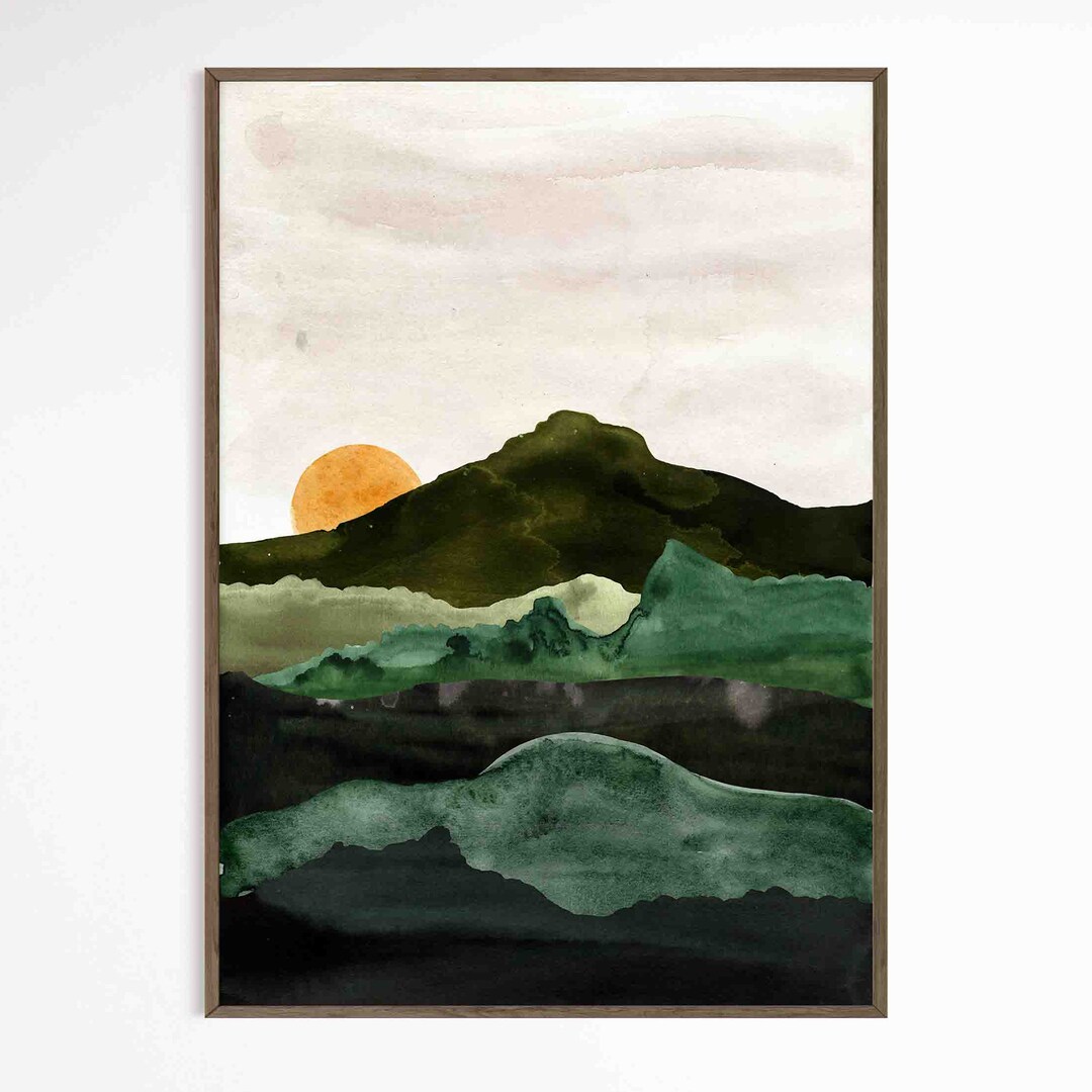 Minimalist Mountain Landscape Wall Art Abstract Forest Watercolor ...