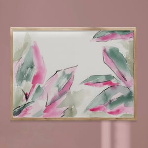 Tropische Blätter Aquarellmalerei Exotische botanische Salbeigrünwandkunst Neutrales Licht Natur minimalistisches Plakat Blumenästhetisches Raumdekor