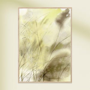 Feld Gras Aquarell Malerei Salbei grüne Wand Kunst Botanik Pflanzen Blume Wohndekor Wiese botanische Aquarell Natur frische Kräuter Kunstwerk