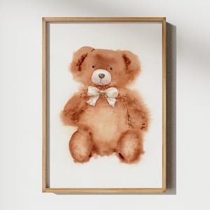 Braunbär süsses Tierbild Braunbär Aquarell Tierbilder Antikes Stofftier Gemälde Babyzimmer Dekoration Babyzimmer Grau Vintage Geschenk zu Mutter und Kind
