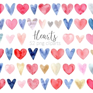 Valentinstag Aquarell PNG Clipart. Pinke, blaue Herzen ClipArt. Urlaubspaket Set Grafik. Liebeskarte, Print Sticker, Geburtstagseinladung