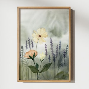 Lavendel und Rosen Wildblumen Malerei Druck Salbei grüne Wiese getrocknete Blume Wand Kunst botanisches Wohnkultur Plakat Feldblumen