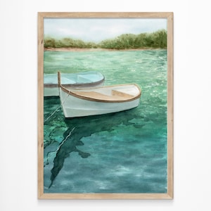 Boat painting beachy wall art Lake wall art watercolor print Coastal wall art beach prints Lake house decor landscape art River house gifts