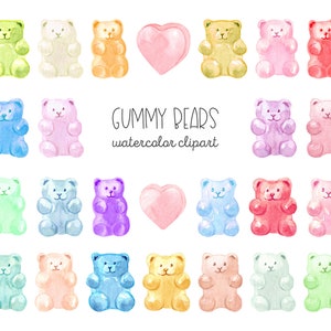 Aquarell Süßigkeiten Bären Clipart. Fröhlichen Valentinstag. Valentinstag рoliday Clip Art. Süße Marmelade, Gummibärchen, süßes Liebesherz. Kawaii Png.