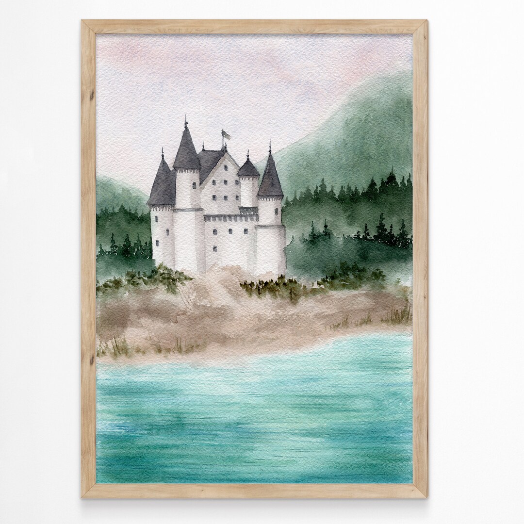 Magic Castle Landscape Wall Art Print Watercolor Painting Fairytale ...