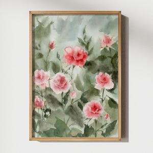 Rote Rosen Blumen Aquarell Blumen Kunstdruck Geschenk für Freundin Blumen Kunstdruck Wildblumen Blumen