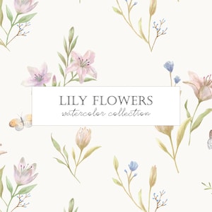 Lily Flowers. Lilies Watercolor Collection png clipart set. Cliparts  flower clip art. Floral illustrations. Wedding greenery graphic design