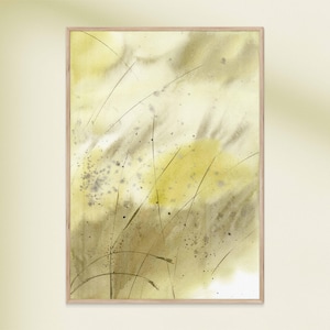 Feld Gras Aquarell Malerei Salbei grüne Wand Kunst Botanik Pflanzen Blume Wohndekor Wiese botanische Aquarell Natur frische Kräuter Kunstwerk
