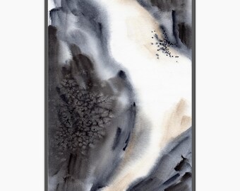 Impresión de arte de pared abstracto de acuarela, póster estético de decoración de apartamento minimalista en blanco y negro, decoración de pared giclée moderna de mármol sobre la cama