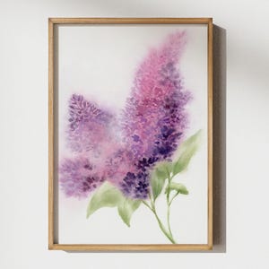 Lila lila Blumen Aquarell Malerei rosa Vintage Kunstdruck Hortensie Blumen Plakat violetter Lavendel botanisches antikes Wohndekor Geschenk
