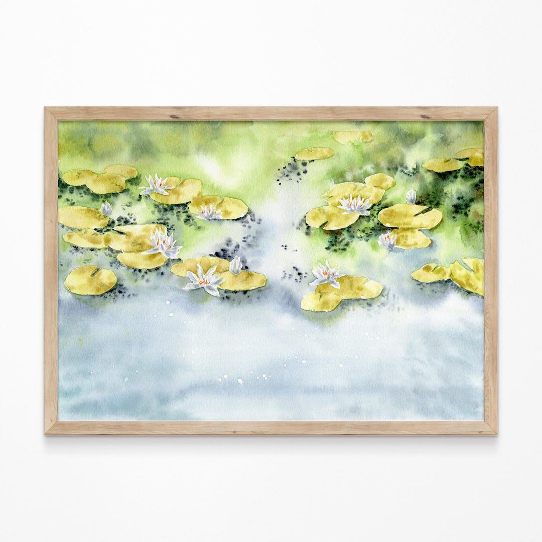 Water Lilies Botanical Wall Art Print White Lotus Watercolor Painting ...