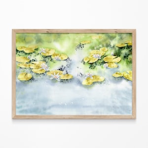 Wasserlilien botanische Wand Kunst Druck Weißer Lotus Aquarell Malerei Blaue Lilie Blumen Giclee ästhetische Plakat Grüne Blumen Raum Dekor Geschenk