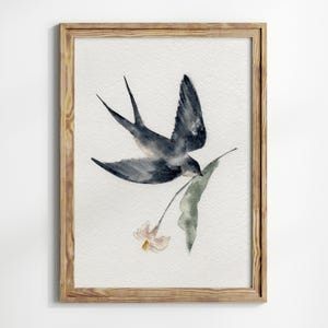 Vogel Aquarell Malerei Schwalbe Wald Wandkunst Vintage botanische Zeichnung Ästhetische Natur Druck Wald Kinderzimmer rustikale Wohnkultur