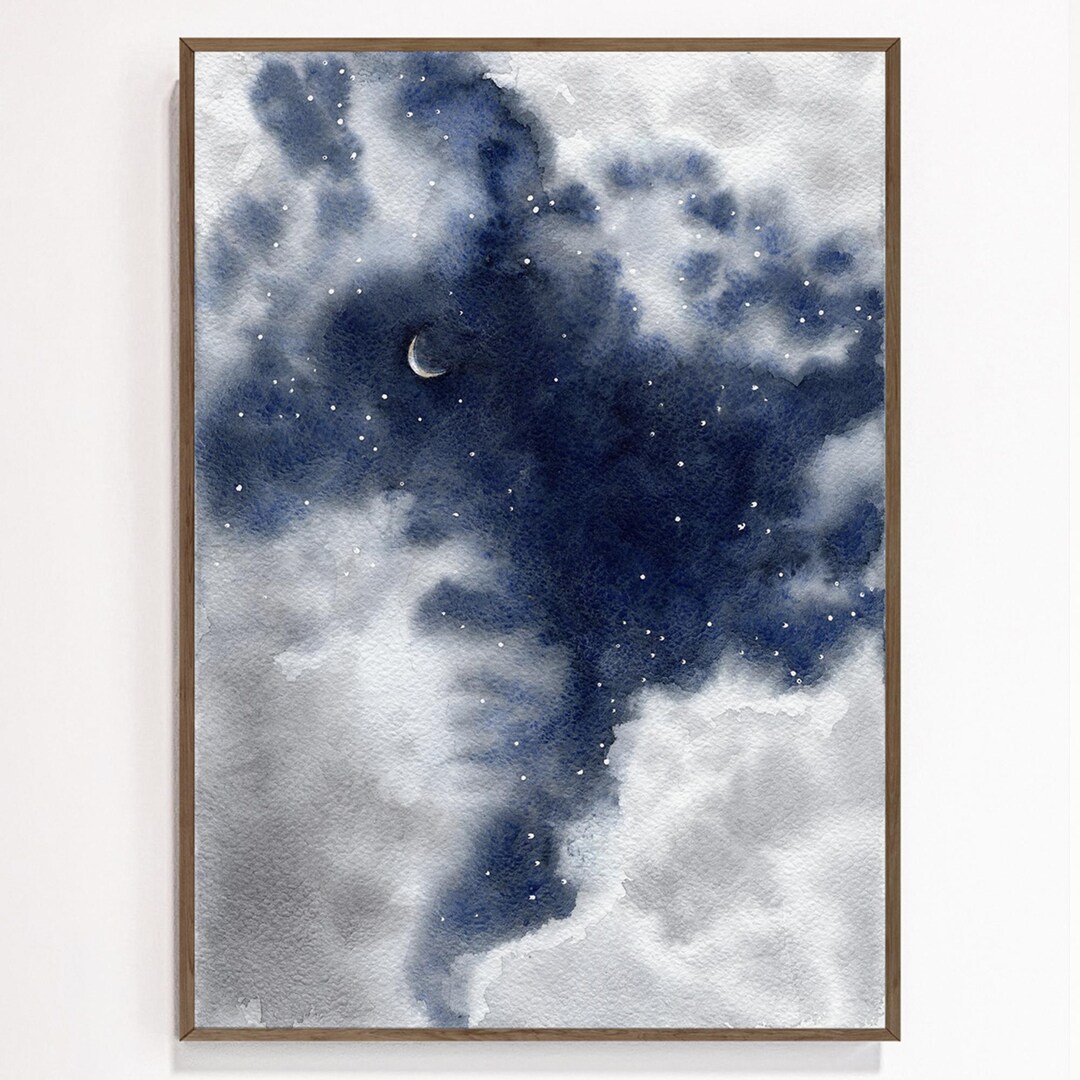 Night Sky Print Cloud Painting Starry Night Print Nursery Wall Art ...