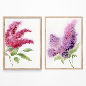 Lila lila Blumen Aquarell Malerei rosa Vintage Kunstdruck Hortensie Blumen Plakat violetter Lavendel botanisches antikes Wohndekor Geschenk