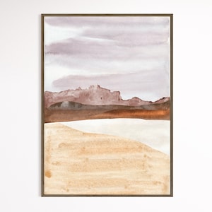 Sandy desert mountains landscape wall art print Abstract nature watercolor painting Modern home wall decor over the bed Housewarming gift
