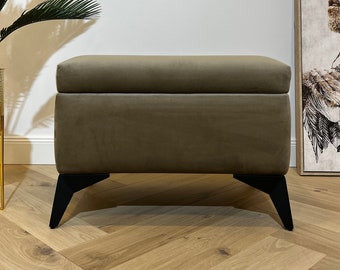 Handmade Velvet Upholstered Storage Ottoman Bench: Modern Entryway Bench
