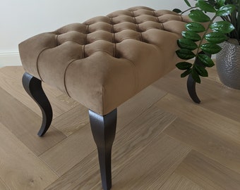 Light Brown Velvet Chesterfield Ottoman: Deep Buttoned Living Room Pouf
