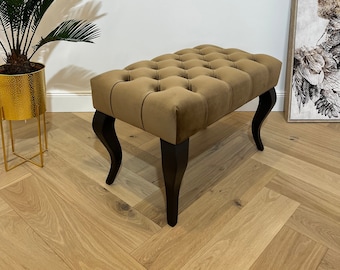 Light Brown Velvet Chesterfield Ottoman: Upholstered Entryway Bench
