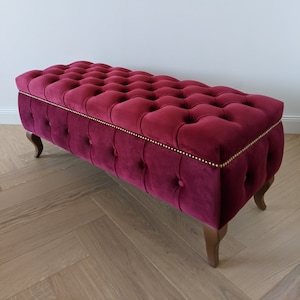 Purple Velvet Storage Ottoman/Entryway Bench, Chesterfield Pouf Ottoman, Bedroom Bench, Storage Bench, Pouffe