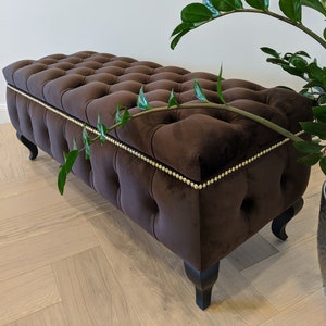 Brown Large Velvet Ottoman With Storage Box Velvet Entryway Bench