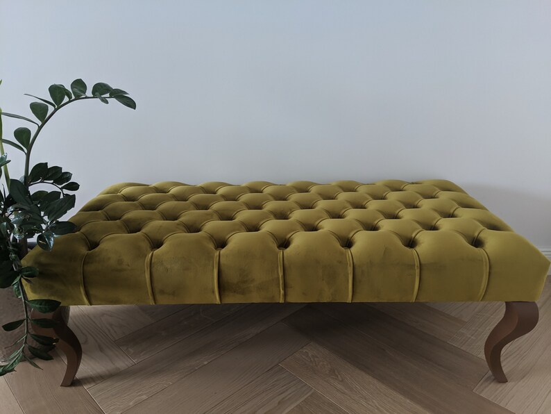 Mustard Yellow Wide Bench Ottoman Chesterfield Bench Etsy