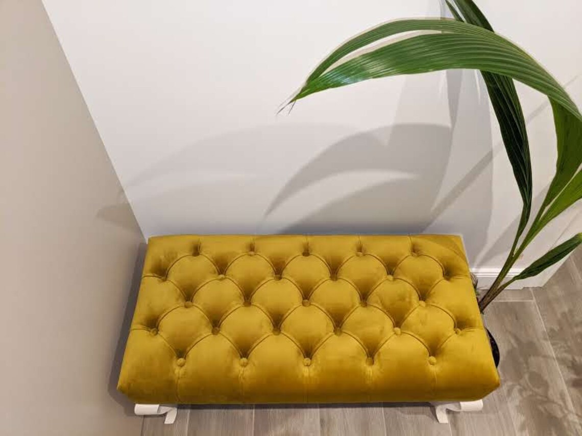 Mustard Yellow Chesterfield Bench Ottoman Entryway Bench Etsy