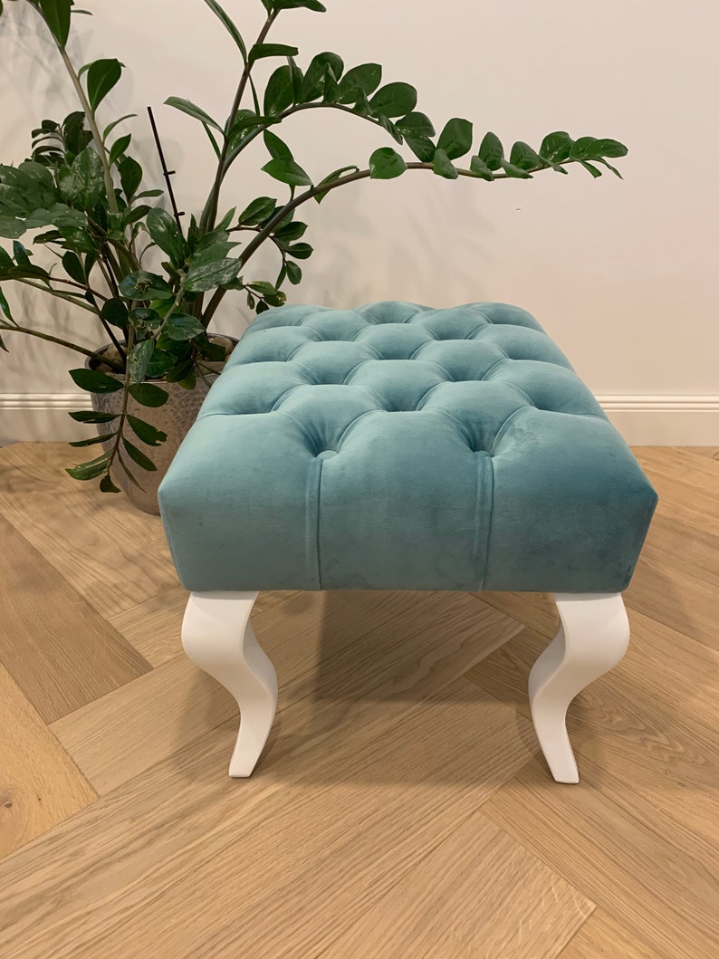 Baby Blue Velvet Chesterfield Pouf ottoman entrée / chambre à Etsy