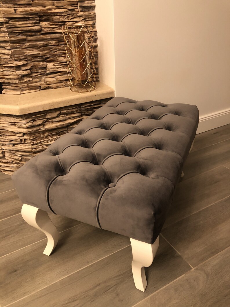 Dark Gray Velvet Ottoman Pouf Ottoman Footstool Handmade Etsy