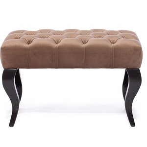 Light Brown Velvet Chesterfield Ottoman Pouf