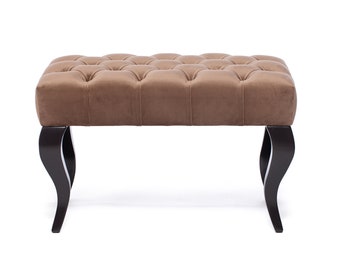 Light Brown Velvet Chesterfield Ottoman Pouf